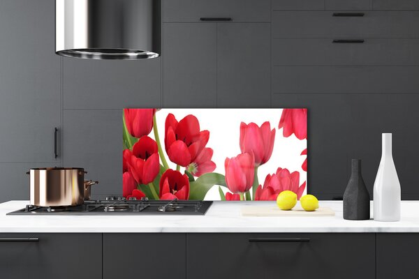 Panou sticla bucatarie Lalele Floral Red