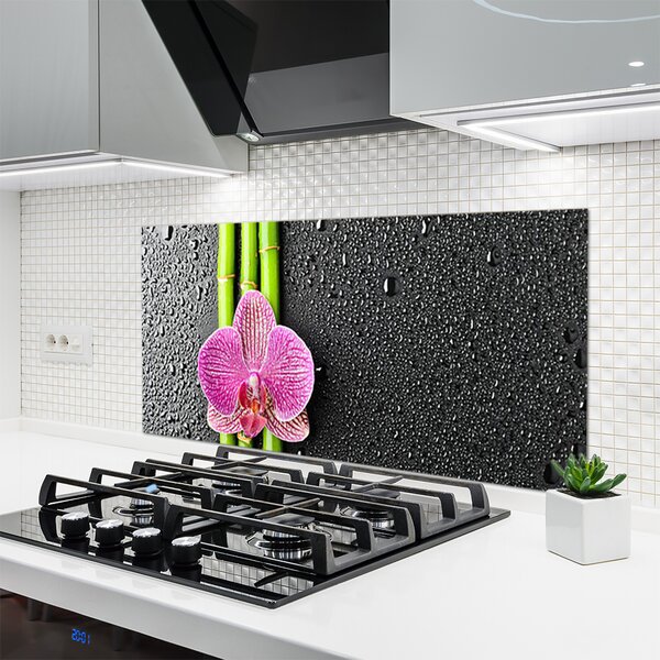 Panou sticla bucatarie Bamboo Tube floare verde florale roz