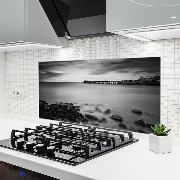 Panou sticla bucatarie Sea Stones Peisaj Gray