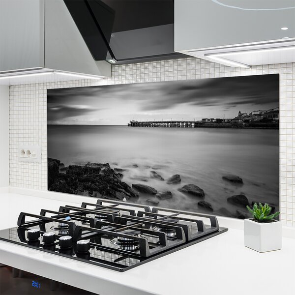 Panou sticla bucatarie Sea Stones Peisaj Gray