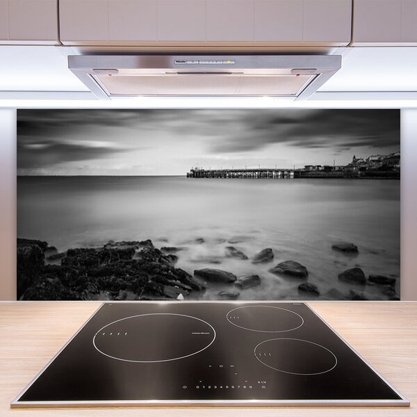 Panou sticla bucatarie Sea Stones Peisaj Gray