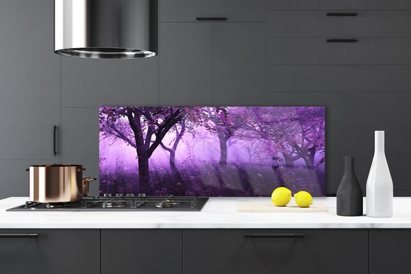 Panou sticla bucatarie Copaci Natura violet roz