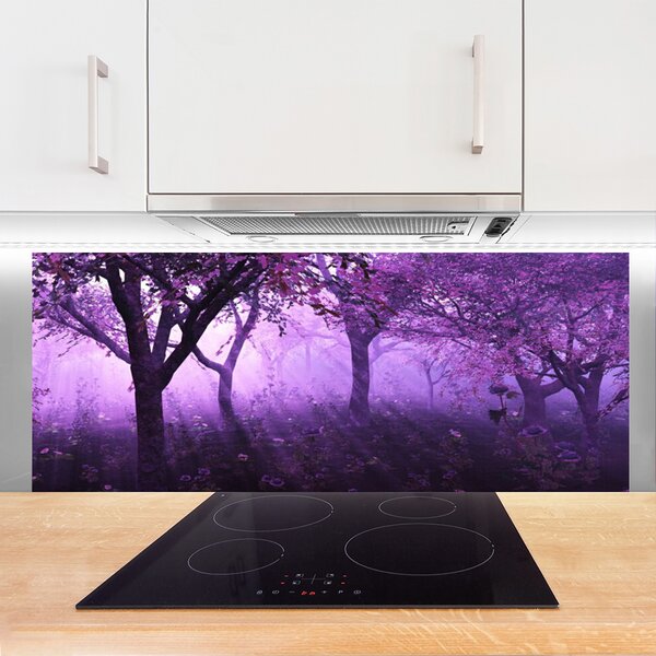 Panou sticla bucatarie Copaci Natura violet roz