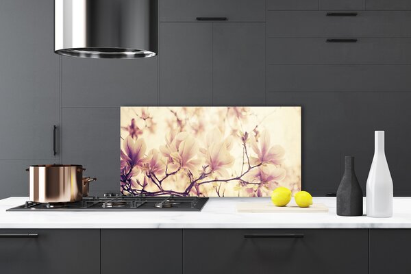 Panou sticla bucatarie Flori Floral roz bej