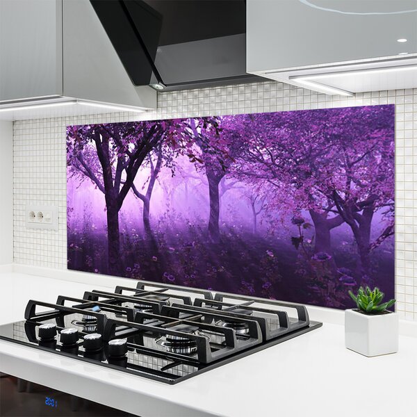 Panou sticla bucatarie Copaci Natura violet roz