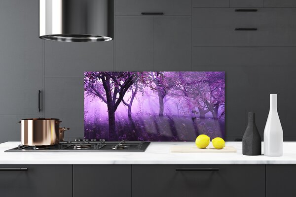 Panou sticla bucatarie Copaci Natura violet roz