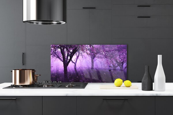 Panou sticla bucatarie Copaci Natura violet roz