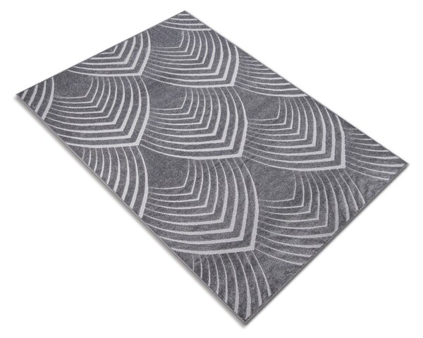 Covor Oksi 38009-608, Marime 60 x 110 cm, Gri, Inaltime Fir 6 mm, Antialergic, Polipropilena, Living, Dormitor, Sufragerie, Birou 60 x 110