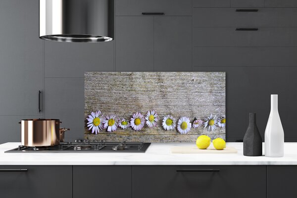 Panou sticla bucatarie Daisy Floral Galben Alb Roz