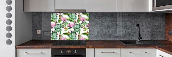 Sticlă printata bucătărie plante Flamingos