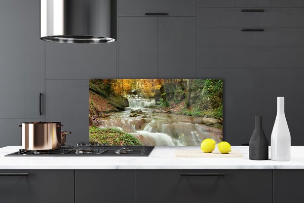 Panou sticla bucatarie Cascada Natural Pădurea Verde Maro