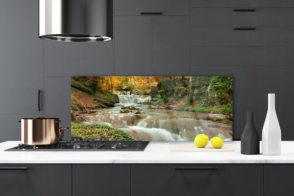 Panou sticla bucatarie Cascada Natural Pădurea Verde Maro
