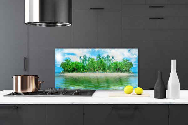 Panou sticla bucatarie Sea Island Peisaj Albastru Maro Verde