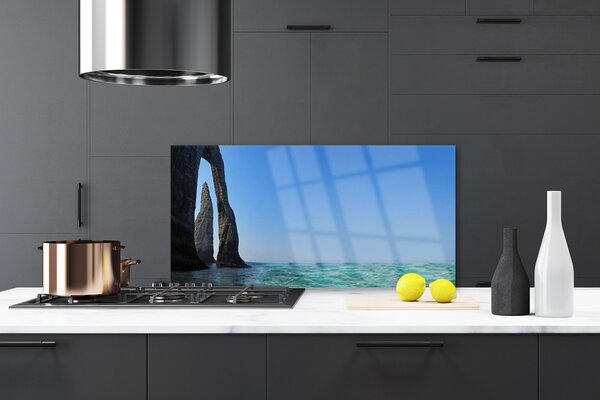 Panou sticla bucatarie Sea Rock Peisaj Gri Albastru