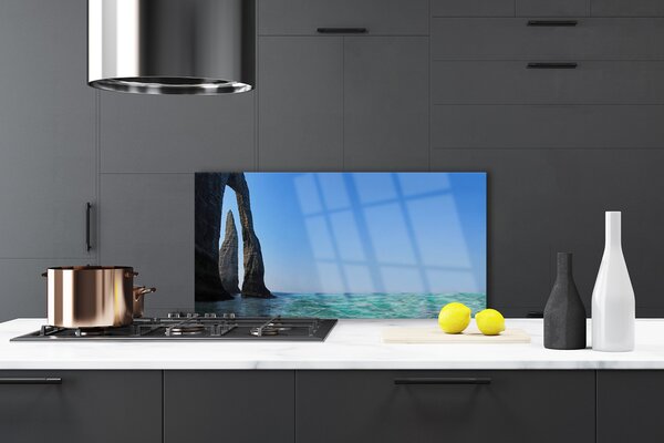 Panou sticla bucatarie Sea Rock Peisaj Gri Albastru