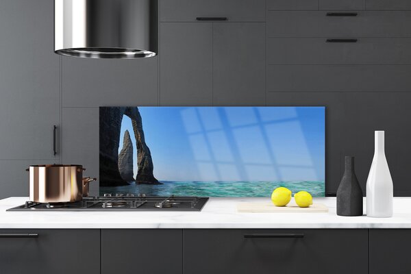 Panou sticla bucatarie Sea Rock Peisaj Gri Albastru