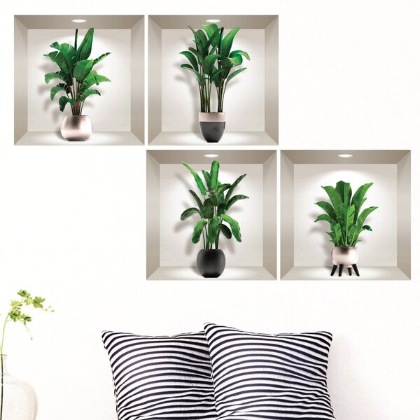 Set 4 autocolante 3D pentru perete Ambiance Exotic Palm Leaves