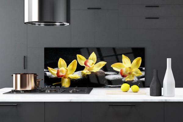 Panou sticla bucatarie Pietre florale flori verde negru