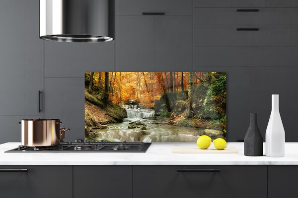 Panou sticla bucatarie Cascada Natural Pădurea Verde Brun Galben