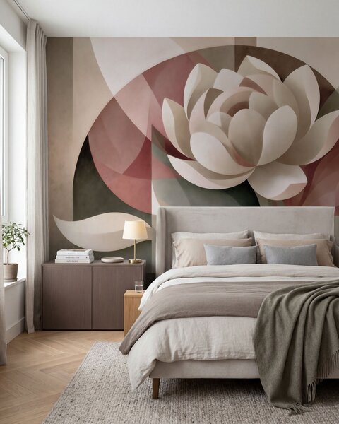 Tapet O floare abstractă de mari dimensiuni, realizată într-o tehnică geometrică fațetată, într-o paletă de, Fototapet Flori, w10035 : Uwalls.ro