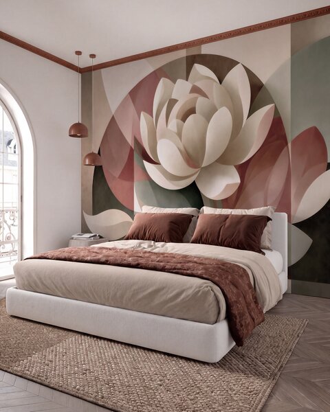 Tapet O floare abstractă de mari dimensiuni, realizată într-o tehnică geometrică fațetată, într-o paletă de, Fototapet Flori, w10035 : Uwalls.ro