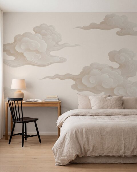Tapet Nori orientali în stil minimalist, în nuanțe de bej-crem, Fototapet în stil oriental, w10036 : Uwalls.ro
