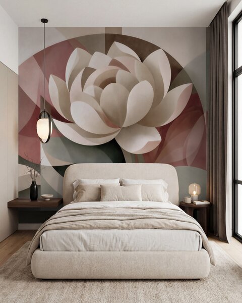 Tapet O floare abstractă de mari dimensiuni, realizată într-o tehnică geometrică fațetată, într-o paletă de, Fototapet Flori, w10035 : Uwalls.ro