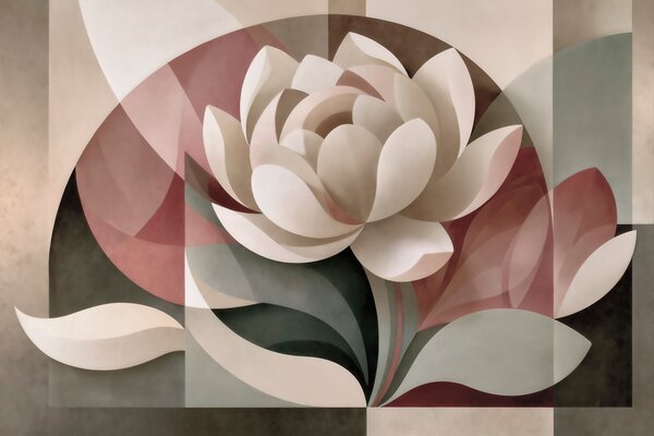 Tapet O floare abstractă de mari dimensiuni, realizată într-o tehnică geometrică fațetată, într-o paletă de, Fototapet Flori, w10035 : Uwalls.ro