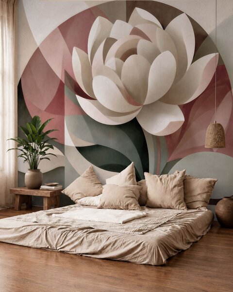 Tapet O floare abstractă de mari dimensiuni, realizată într-o tehnică geometrică fațetată, într-o paletă de, Fototapet Flori, w10035 : Uwalls.ro
