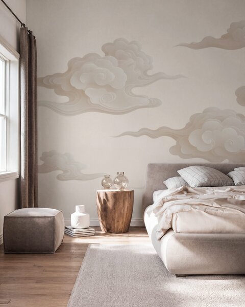 Tapet Nori orientali în stil minimalist, în nuanțe de bej-crem, Fototapet în stil oriental, w10036 : Uwalls.ro