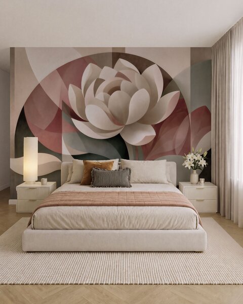 Tapet O floare abstractă de mari dimensiuni, realizată într-o tehnică geometrică fațetată, într-o paletă de, Fototapet Flori, w10035 : Uwalls.ro