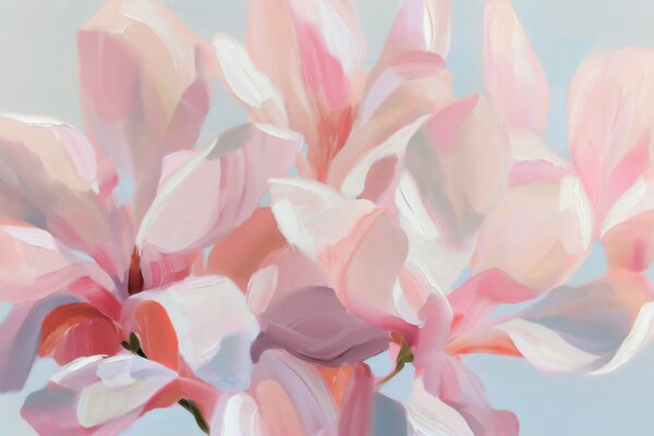 Tapet Prim-plan cu o magnolie roz, realizat cu o tehnică picturală delicată, de imitație, Fototapet Flori, w10043 : Uwalls.ro