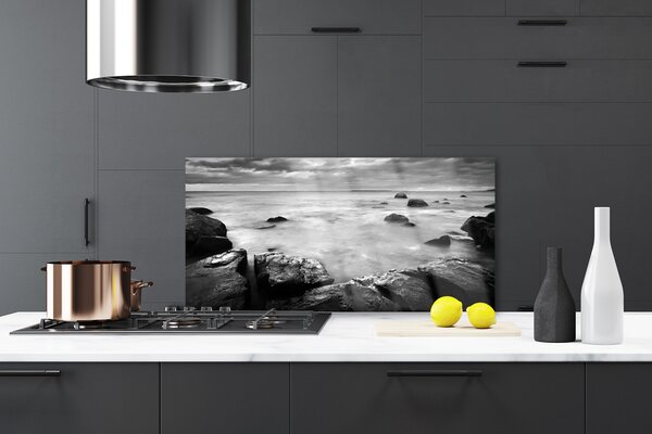 Panou sticla bucatarie Rock Sea Peisaj Gray