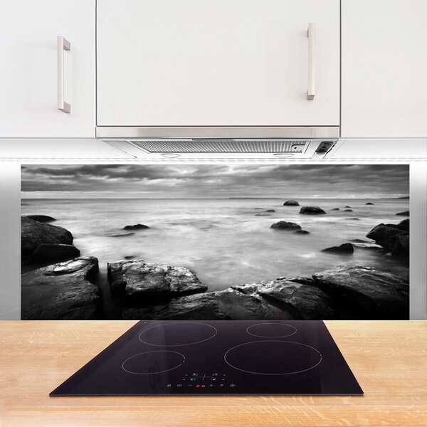 Panou sticla bucatarie Rock Sea Peisaj Gray