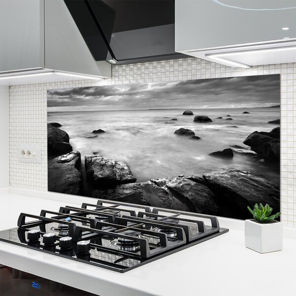 Panou sticla bucatarie Rock Sea Peisaj Gray