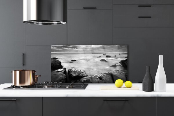 Panou sticla bucatarie Rock Sea Peisaj Gray