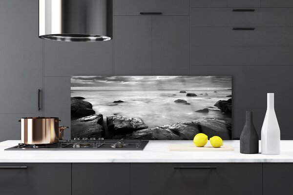 Panou sticla bucatarie Rock Sea Peisaj Gray