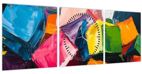 Tablou - Cuburi colorate (cu ceas) (90x30 cm)
