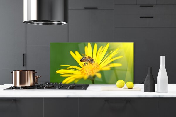 Panou sticla bucatarie Viespe florale flori negru galben