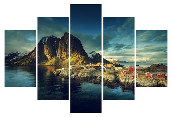Tablou cu sat de pescari din Norvegia (150x105 cm)