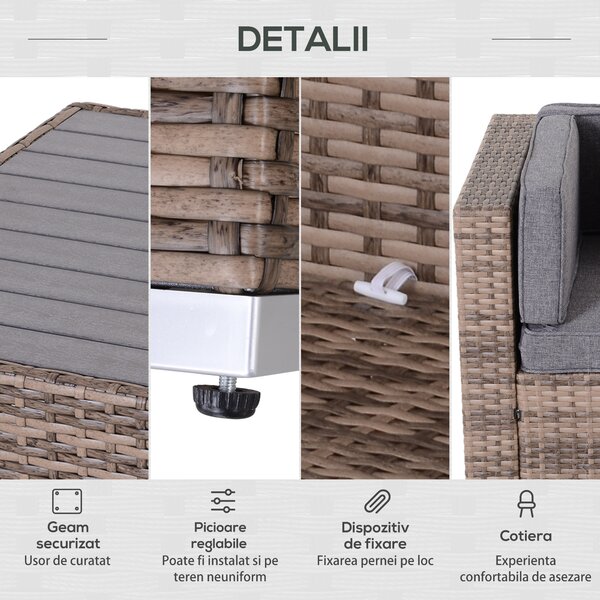 Outsunny Salon de Gradină din 7 Piese, Set Mobilier cu Măsuță și Canapea Modulară din Ratan, Gri | Aosom Romania