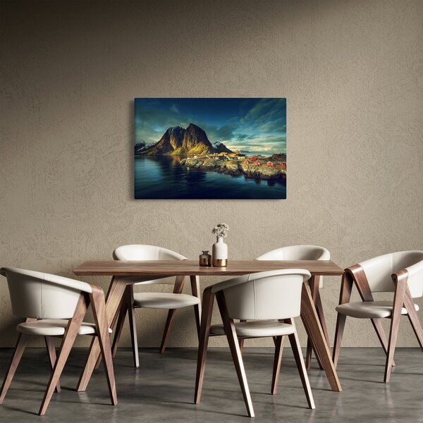 Tablou cu sat de pescari din Norvegia (90x60 cm)