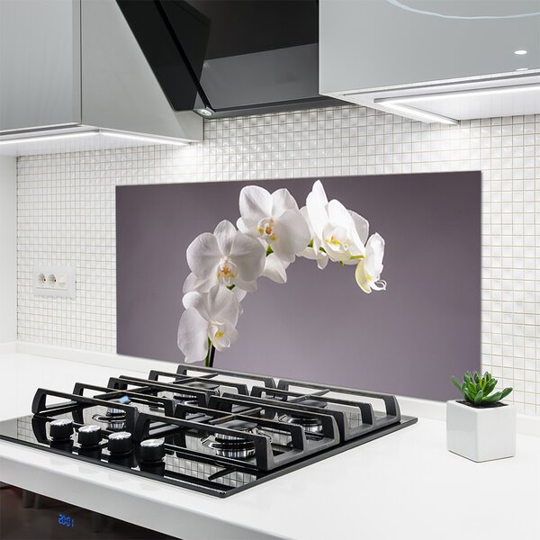 Panou sticla bucatarie Flori Floral alb