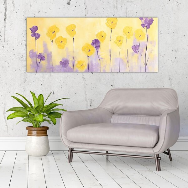 Tablou - Flori mov și galbene (120x50 cm)