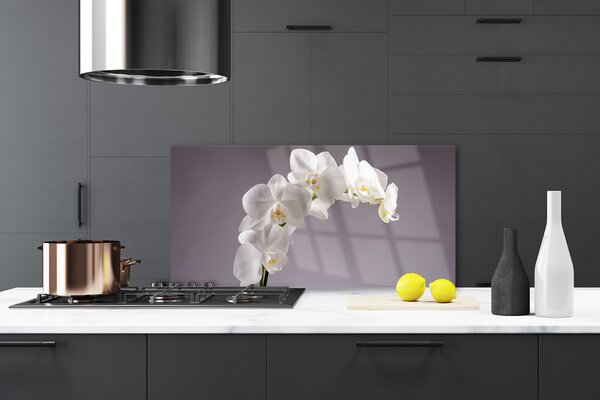 Panou sticla bucatarie Flori Floral alb