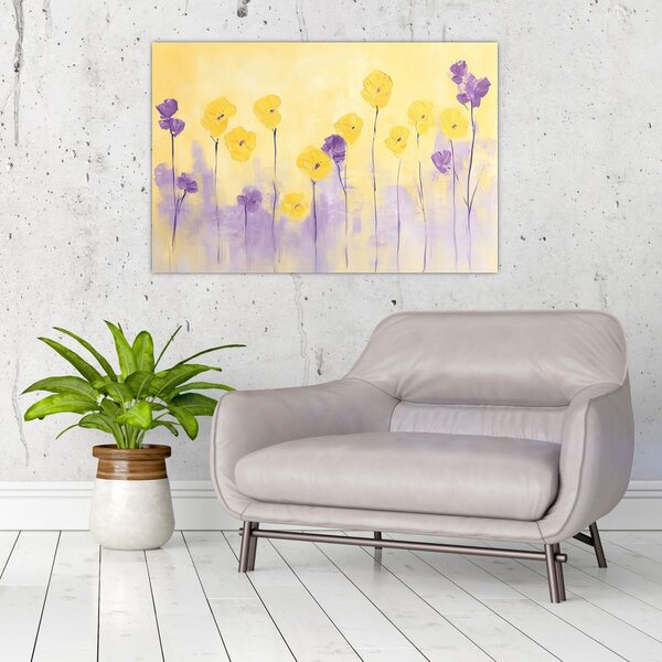 Tablou - Flori mov și galbene (90x60 cm)