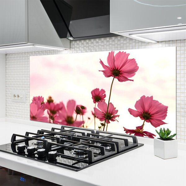 Panou sticla bucatarie Flori roz Floral