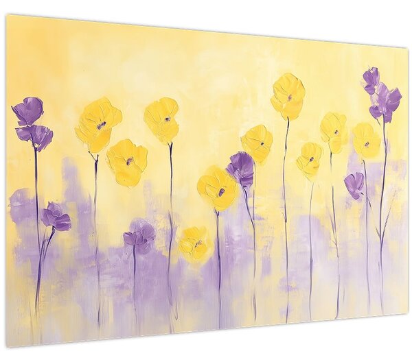 Tablou - Flori mov și galbene (90x60 cm)