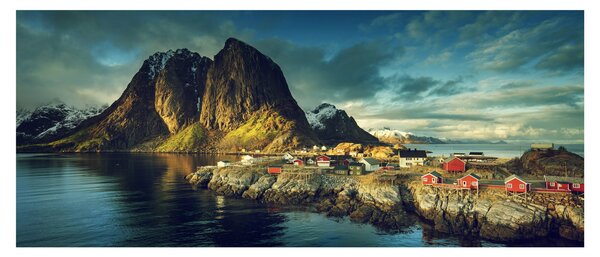 Tablou cu sat de pescari din Norvegia (120x50 cm)