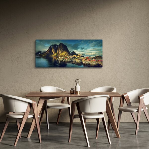Tablou cu sat de pescari din Norvegia (120x50 cm)